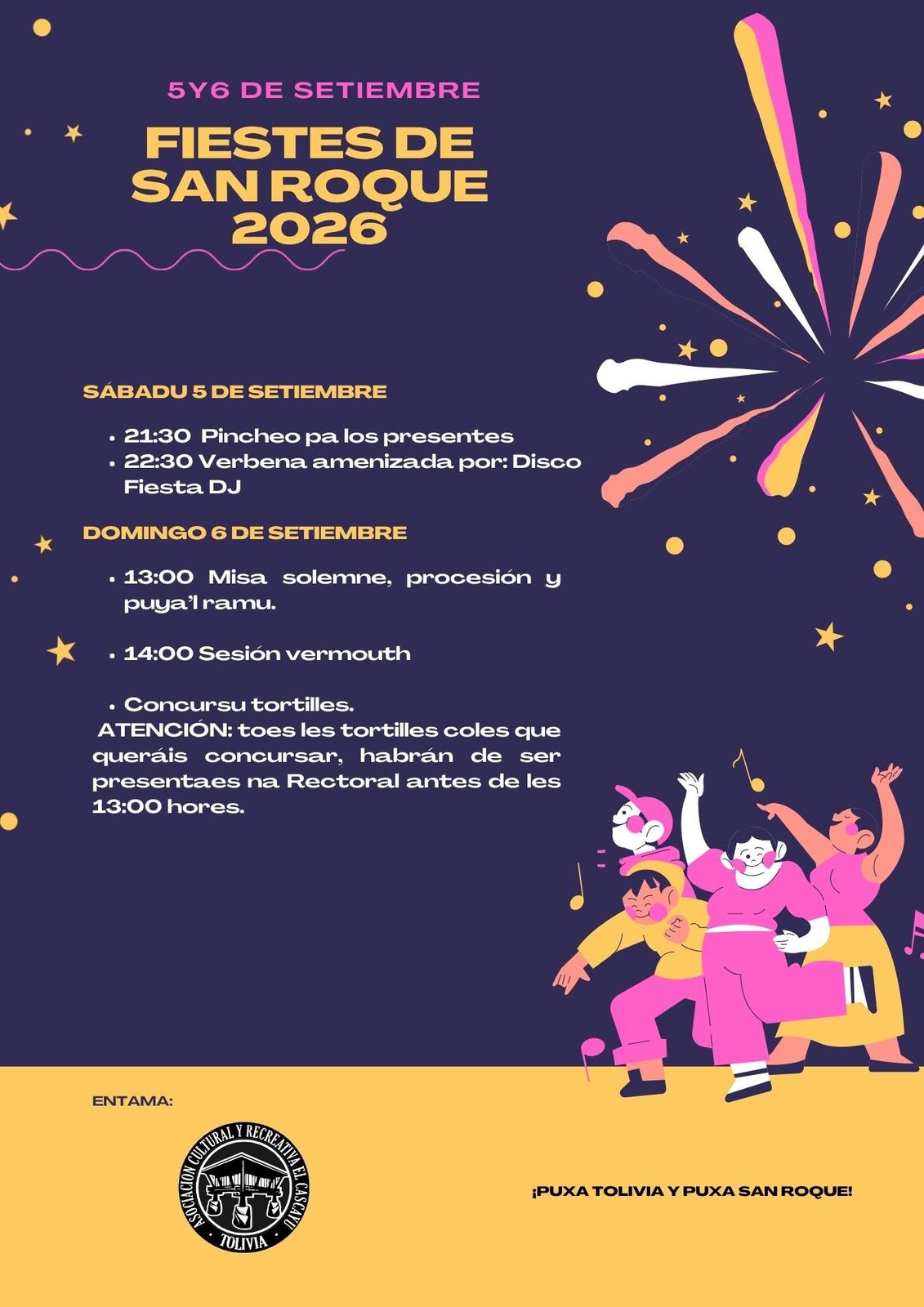Fiestes de San Roque 2026 Tolivia (Laviana). 5 y 6 de septiembre