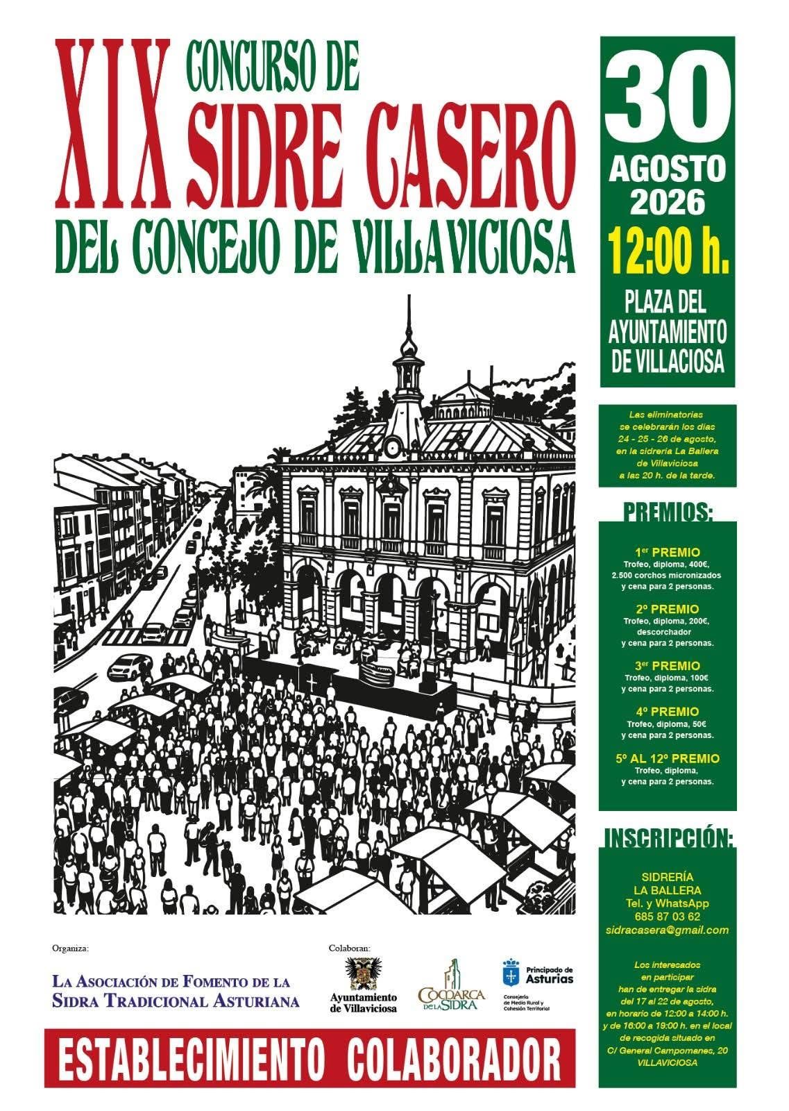 Concurso de Sidre Casero, 30 de agosto a las 12:00 horas en la plaza del Ayto de Villaviciosa