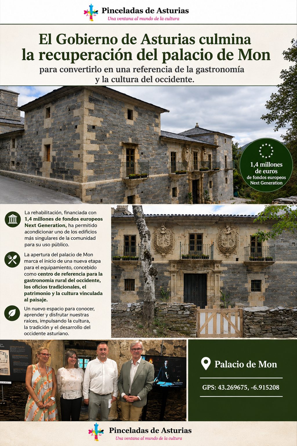 El Ejecutivo culmina la recuperación del palacio de Mon para convertirlo en una referencia de la gastronomía y la cultura del occidente