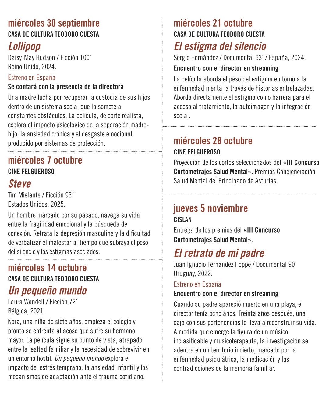 III edición del ciclo' Imagínate. Cine y salud mental', del  30 de septiembre al 5 de noviembre en Langreo y Mieres