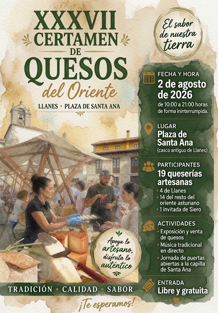 XXXVII Certamen de Quesos del Oriente de Asturias.  2 de agosto en la Plaza de Santa Ana (Llanes)