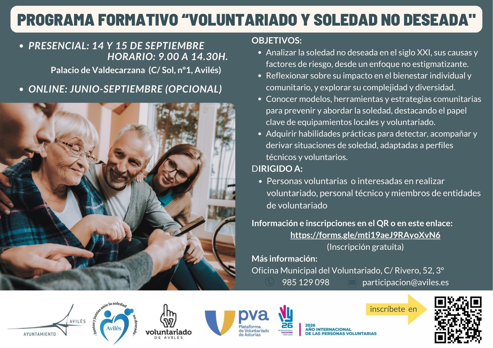 El Ayuntamiento ofrece al voluntariado un nuevo programa gratuito para formarse en el ámbito de la soledad no deseada