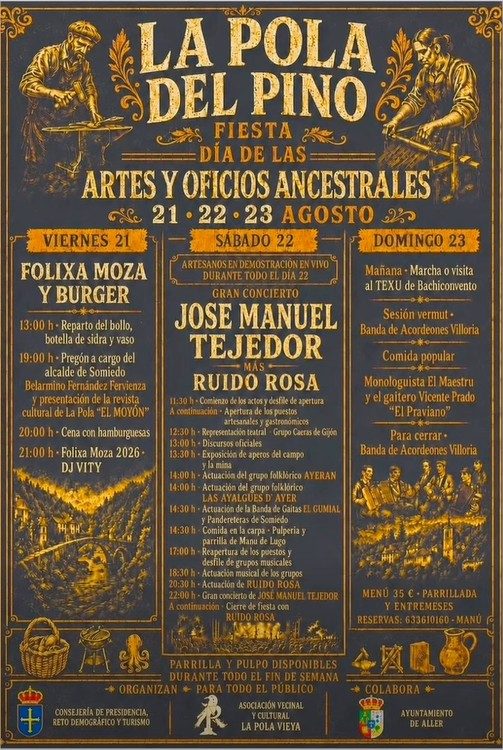 Fiesta del Día de les Artes y los Oficios Ancestrales, del 21 al 23 de agosto La Pola Vieya (Aller)